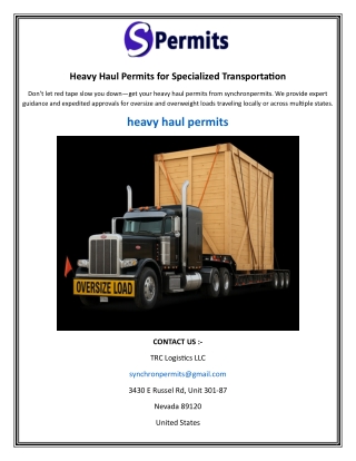 Heavy Haul Permits for Specialized Transportation