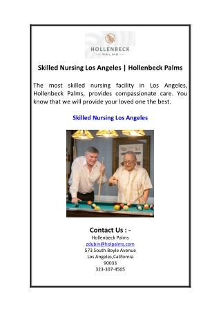 Skilled Nursing Los Angeles  Hollenbeck Palms