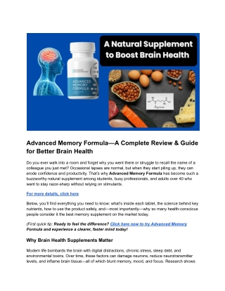 Advanced Memory Formula—A Complete Review & SEO Guide for Better Brain Health