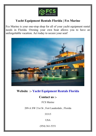 Yacht Equipment Rentals Florida   Fcs Marine