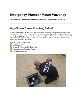 Emergency Plumber Mount Waverley - Sven's Plumbing