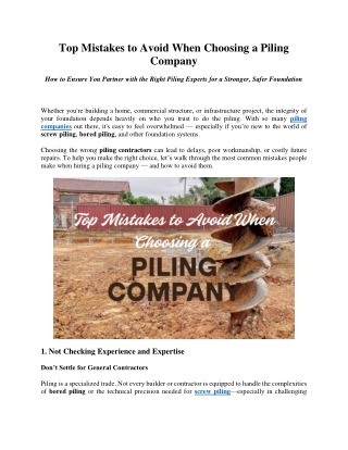 Top Mistakes to Avoid When Choosing a Piling Company