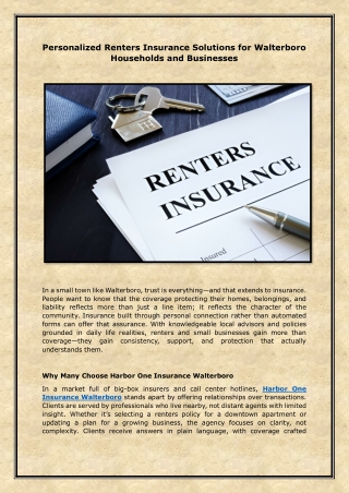 Personalized Renters Insurance Solutions for Walterboro Households and Businesses
