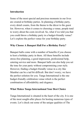 A Budget-Friendly Venue for an Unforgettable Birthday Party