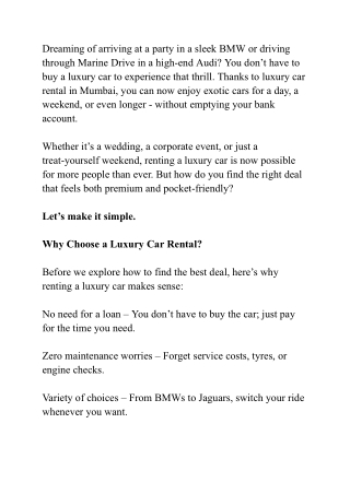 Luxury Car Rental in Mumbai – How to Find Affordable Yet Stylish Rides