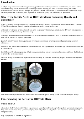 Why Every Center Requirements an IBC Tote Mixer: Enhancing Quality and Consisten
