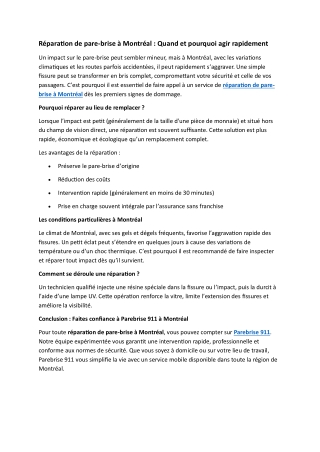 Réparation de pare-brise à Montréal : Quand et pourquoi agir rapidement