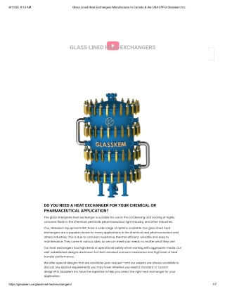 Glass-Lined Heat Exchangers in canada | PFG GlassKem Inc.