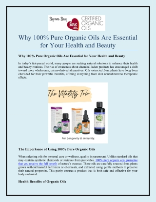 Why 100% Pure Organic Oils Are Essential for Your Health and Beauty