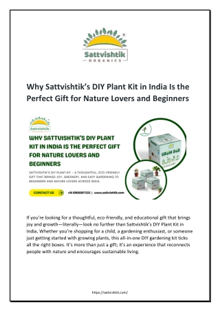 Why Sattvishtik’s DIY Plant Kit in India Is the Perfect Gift for Nature Lovers and Beginners