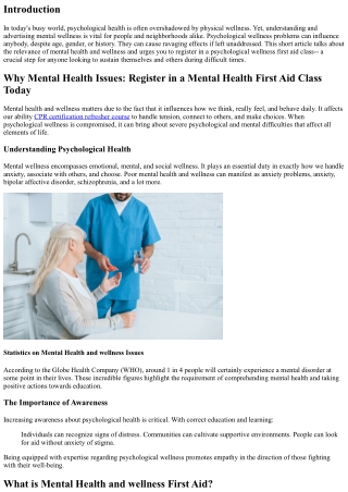 Why Mental Health And Wellness Issues: Enroll in a Mental Health And Wellness Fi