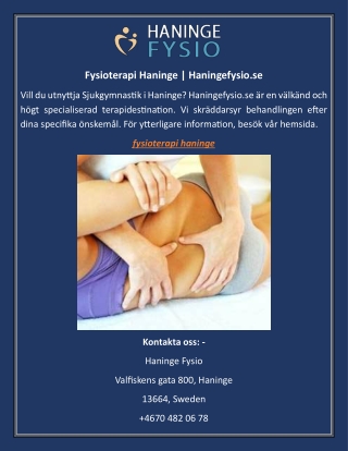 Fysioterapi Haninge Haningefysio.se