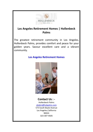 Los Angeles Retirement Homes  Hollenbeck Palms