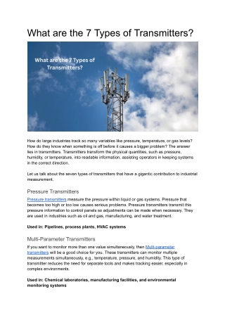What are the 7 Types of Transmitters