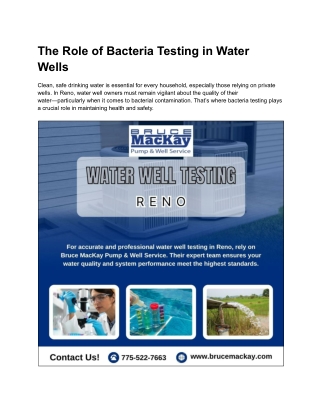 The Role of Bacteria Testing in Water Wells