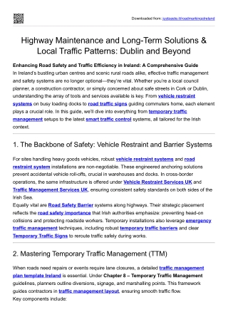 Highway Maintenance and Long-Term Solutions & Local Traffic Patterns: Dublin and