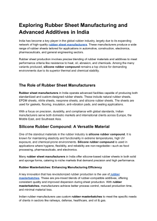 Exploring Rubber Sheet Manufacturing and Advanced Additives in India