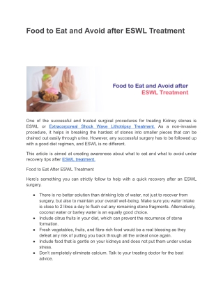 Food to Eat and Avoid after ESWL Treatment -