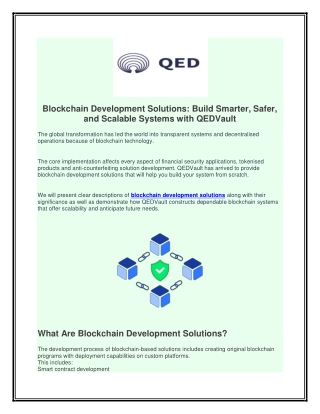 Blockchain Development Solutions - Build Smarter, Safer, and Scalable Systems with QEDVault