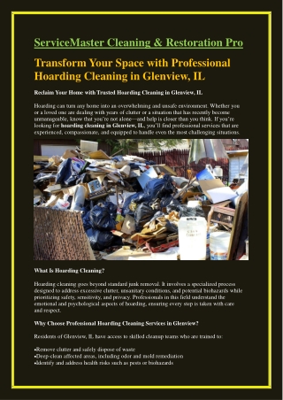 Transform Your Space with Professional Hoarding Cleaning in Glenview, IL