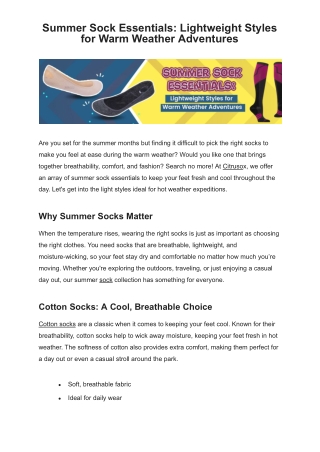 Summer Sock Essentials: Lightweight Styles for Warm Weather Adventures