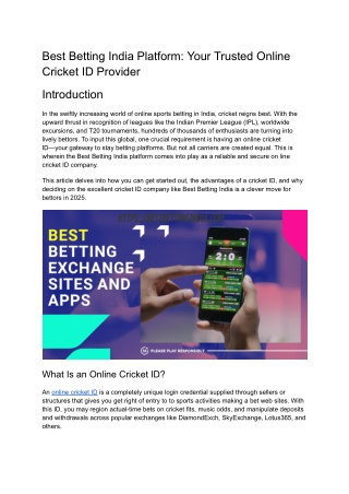Best Betting India Platform: Your Trusted Online Cricket ID Provider