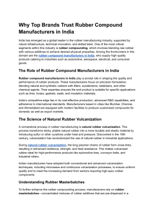 Why Top Brands Trust Rubber Compound Manufacturers in India