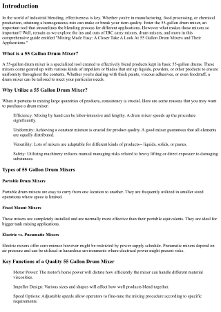 Blending Facilitated: A Closer Look at 55 Gallon Drum Mixers and Their Applicati