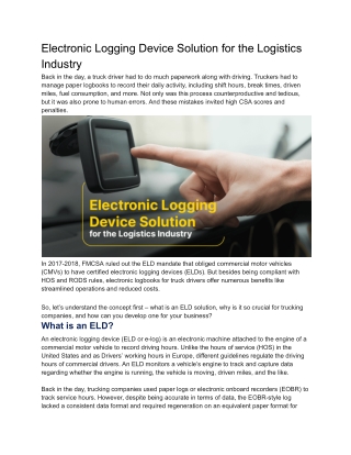 Electronic Logging Device (ELD) Solutions for Fleet Compliance and Efficiency