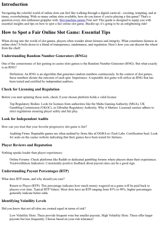 How to Spot a Fair Online Slot Game: Essential Tips