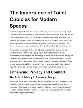 The Importance of Toilet Cubicles for Modern Spaces