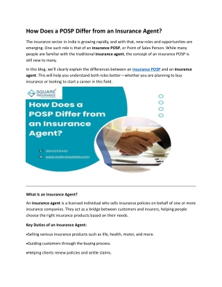 How Does a POSP Differ from an Insurance Agent