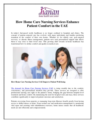 How Home Care Nursing Services Enhance Patient Comfort in the UAE