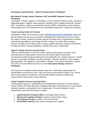 Arunalayam Learning Center – Speech therapy centre in Coimbatore