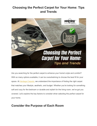 Choosing the Perfect Carpet for Your Home: Tips and Trends
