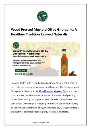 Wood Pressed Mustard Oil by Girorganic- A Healthier Tradition Revived Naturally