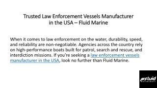 Trusted Law Enforcement Vessels Manufacturer in the USA – Fluid Marine