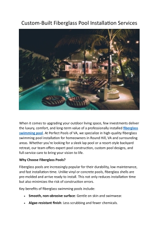 Custom-Built Fiberglass Pool Installation Services