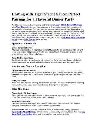 Tiger stache Asian BBQ & Teriyaki Marinade