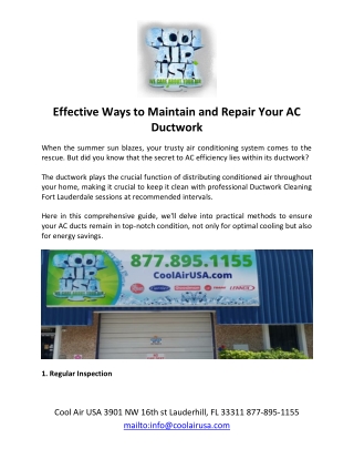 Effective Ways to Maintain and Repair Your AC Ductwork