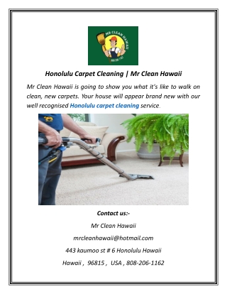 Honolulu Carpet Cleaning | Mr Clean Hawaii