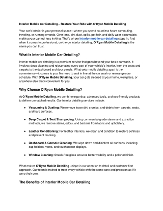 Restore Your Ride with O’Ryan Mobile Detailing