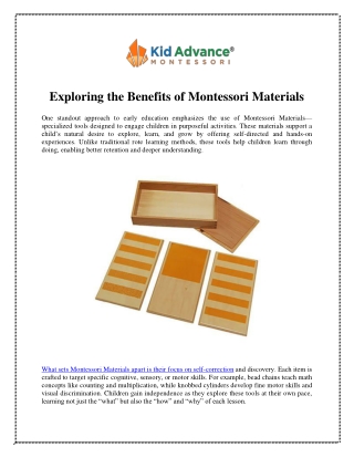 Exploring the Benefits of Montessori Materials