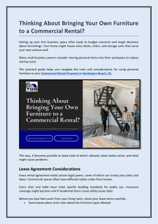 Thinking About Bringing Your Own Furniture to a Commercial Rental?