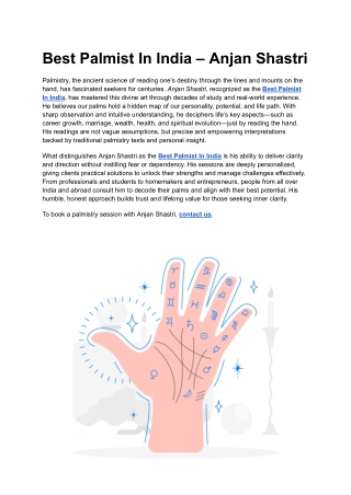Best Palmist In India – Anjan Shastri