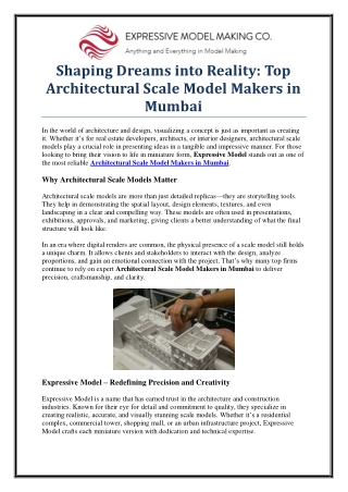 Expressive Model: Trusted Architectural Scale Model Makers in Mumbai