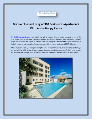 Discover Luxury Living at 360 Residences Apartments With Aruba Happy Realty