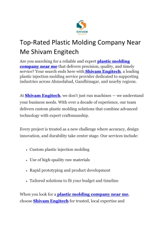 Top-Rated Plastic Molding Company Near Me Shivam Engitech