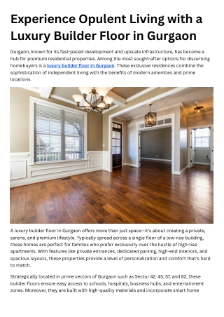 Experience Opulent Living with a Luxury Builder Floor in Gurgaon