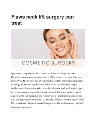 Achieve a Youthful Look with Expert Neck Lift at Peonia Medical